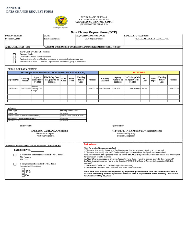 Data Change Request Form Guidelines | PDF | Personal Finance | Banking