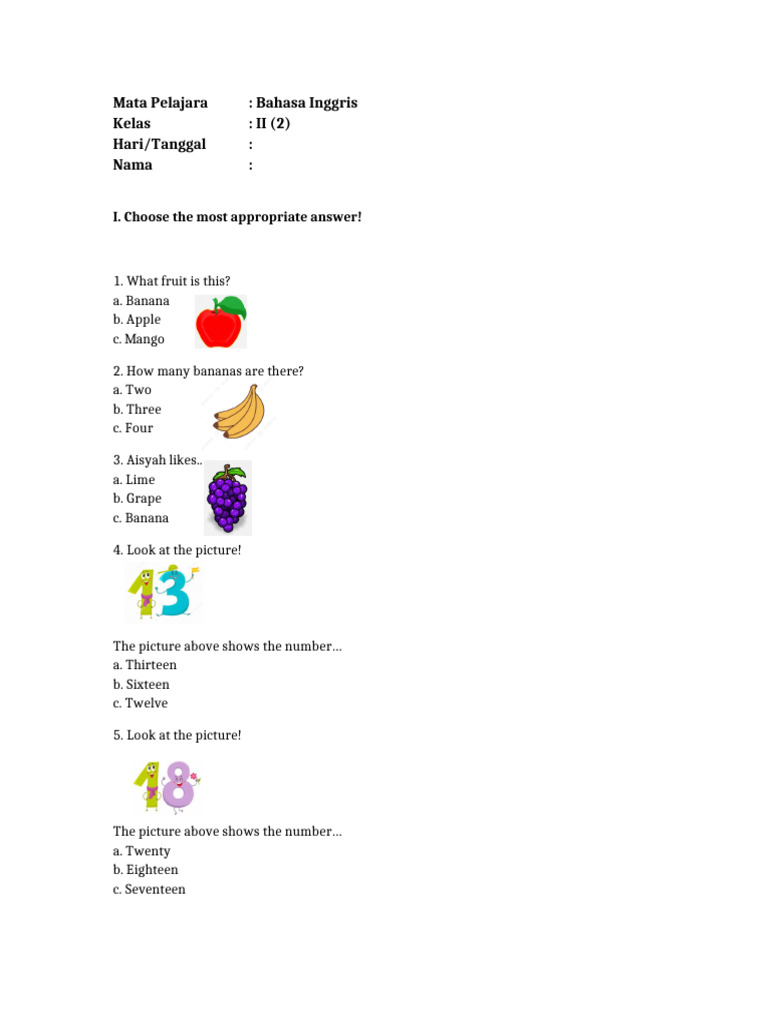 Mengasah Kemampuan Bahasa Inggris Sejak Dini: Panduan Lengkap Soal Bahasa Inggris SD Kelas 4 Bergambar