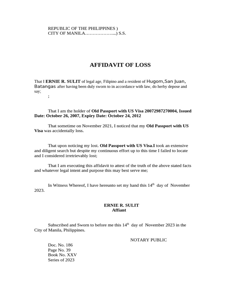 Affidavit of Loss Pawnticket 1 | PDF