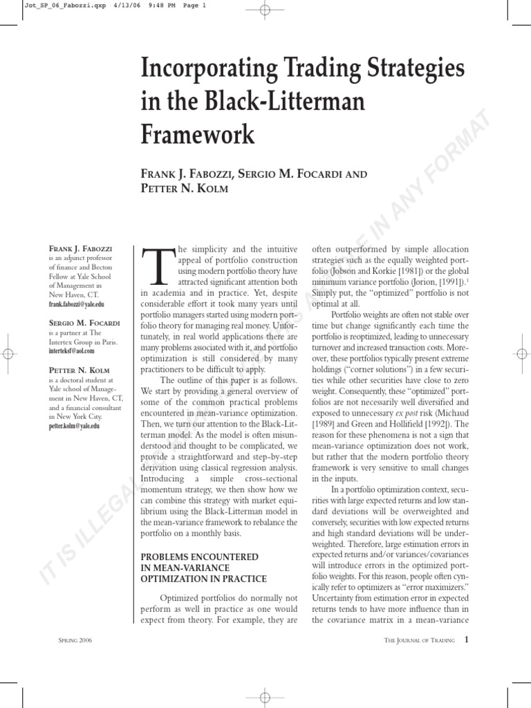 Incorporating Trading Strategies in The Black-Litterman Framework | PDF ...