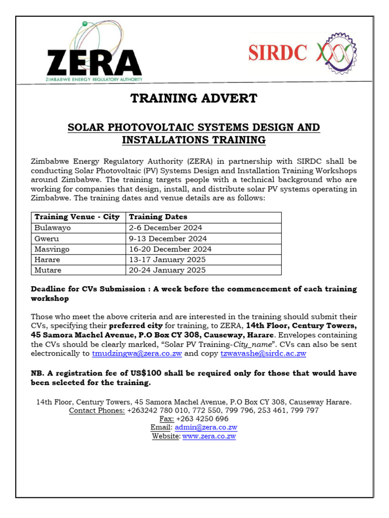 ZERA Solar PV Training Workshops 2024 | PDF