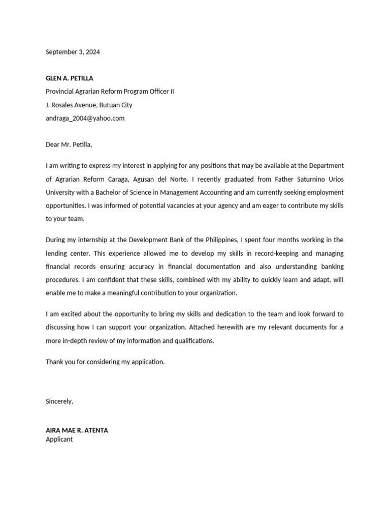 Job Application for Agrarian Reform Position | PDF