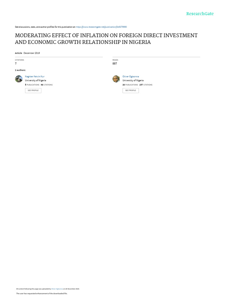 Moderating Effect of Inflation On Foreign Direct Investment and ...