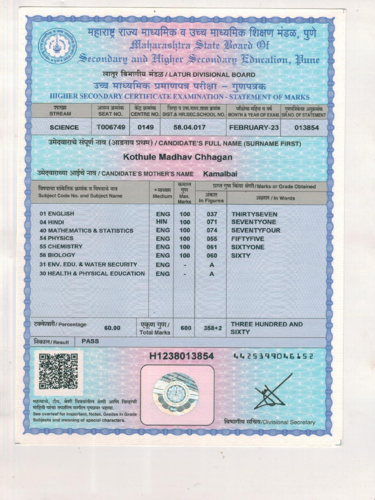 Marksheet of Last Examination Passed | PDF
