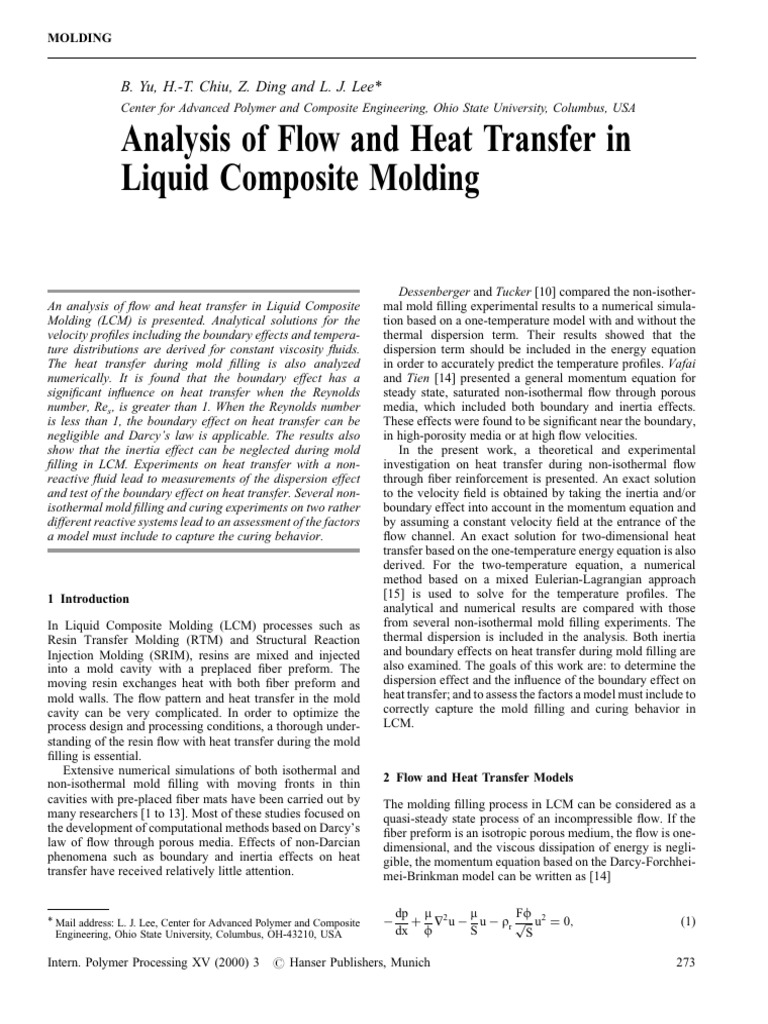 Analysis of Flow and Heat Transfer in Liquid Composite Molding | PDF ...