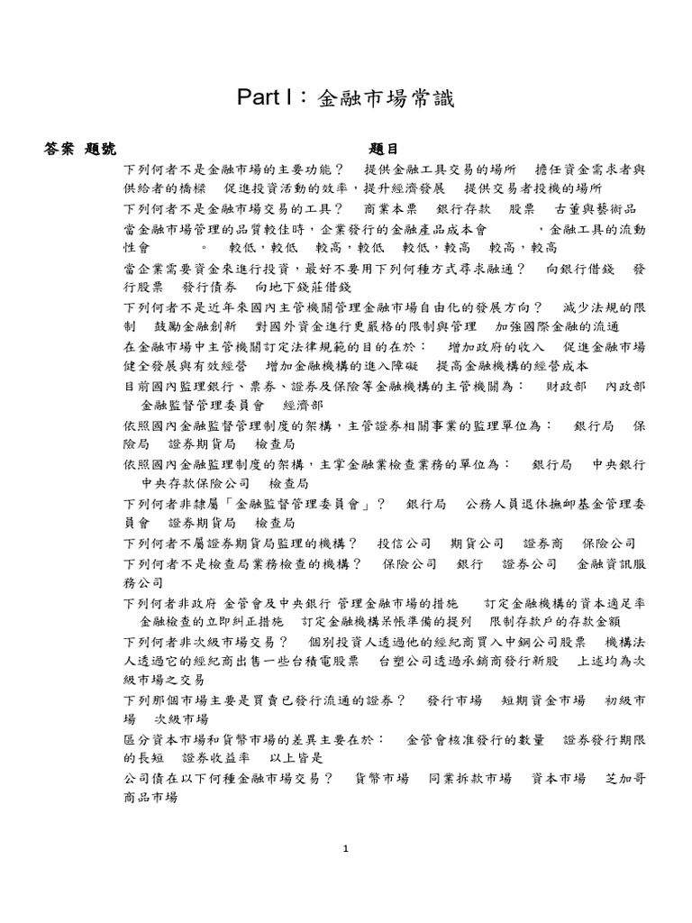 金融常識題庫| PDF