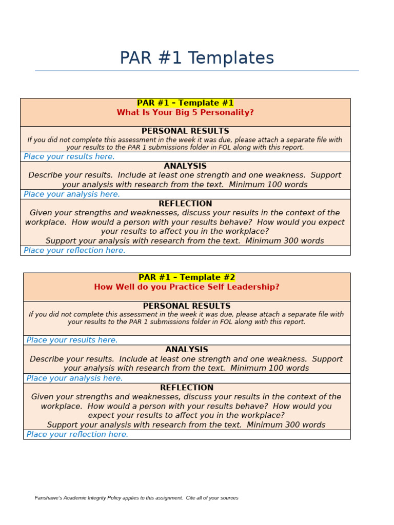 PAR1 Assignment TEMPLATES1 | PDF | Social Psychology | Psychology