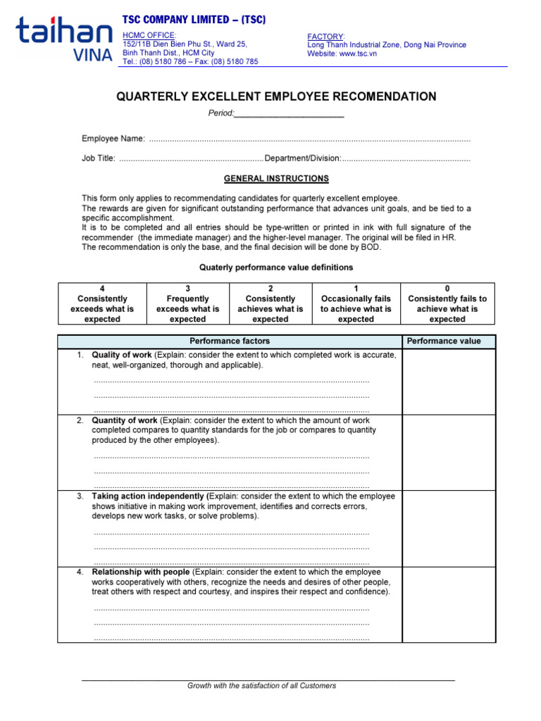 Quarterly Employee Recommendation Form | PDF | Social Psychology | Business