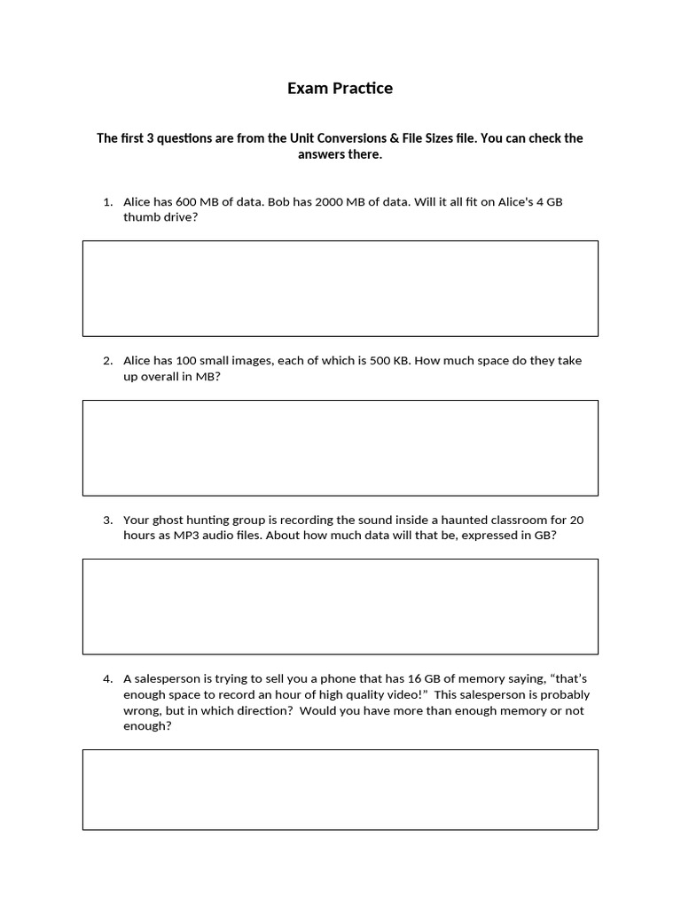 Unit Conversions & Data Size Exam Practice | PDF