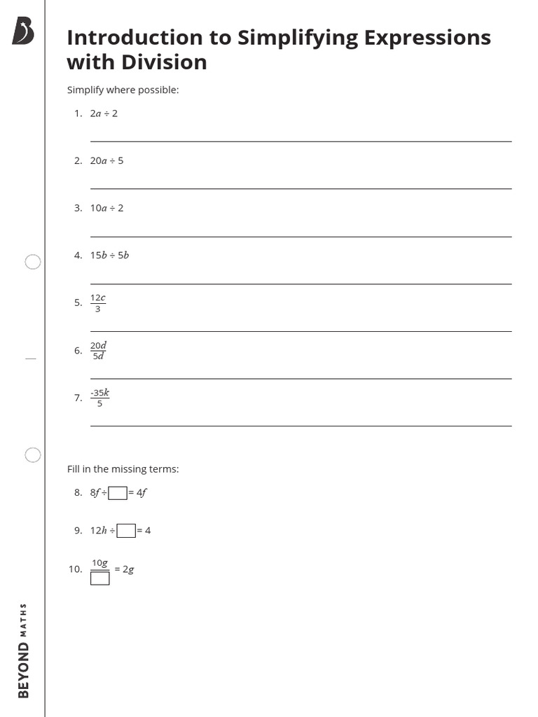 Introduction to Simplifying Expressions With Division 2 | PDF