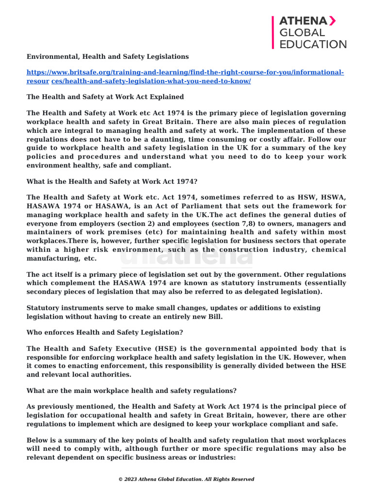 UK Workplace Health & Safety Laws Guide | PDF | Occupational Safety And ...