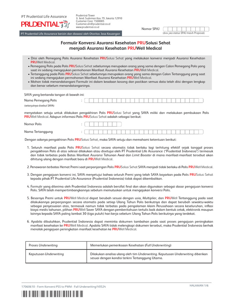 Form Konversi PSS To PWM - Full Underwriting PDF | PDF