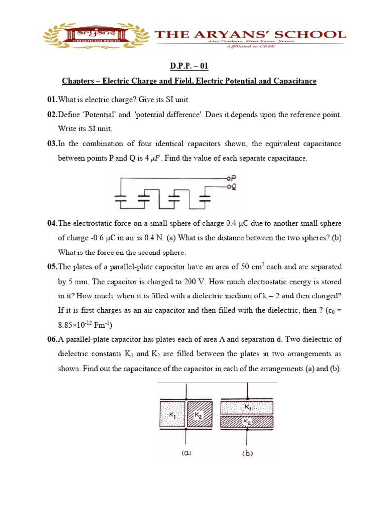 D.P.P. - 01 (Chapter 01 and 02) | PDF | Capacitance | Capacitor