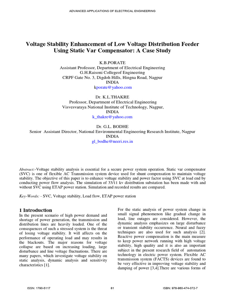 Voltage Stability with SVC in Distribution | PDF | Electric Power ...