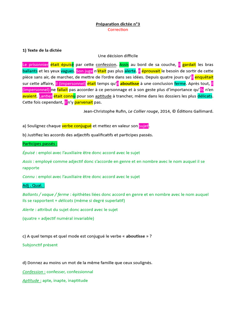 Correction de dictée et exercices de français | PDF | Nombre ...