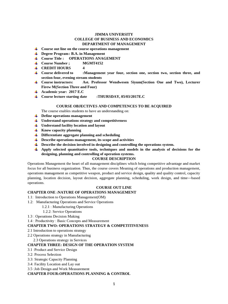 Operations Management-Course Outline | PDF | Operations Management | Quiz
