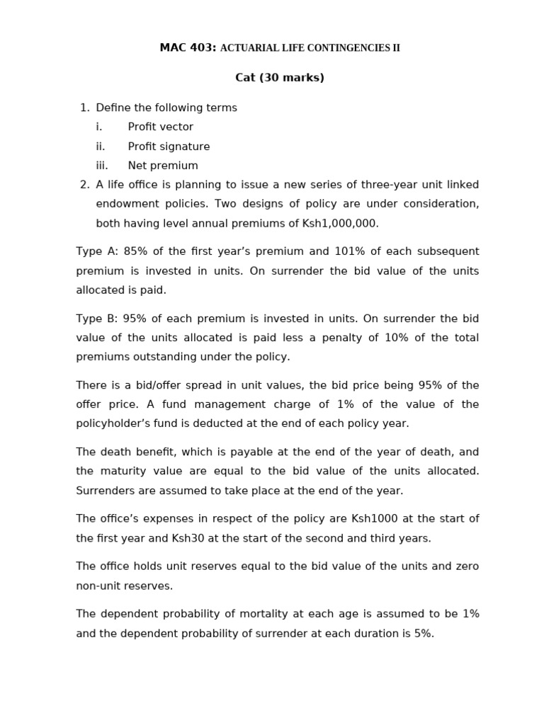 Actuarial Life Contingencies II Analysis | PDF