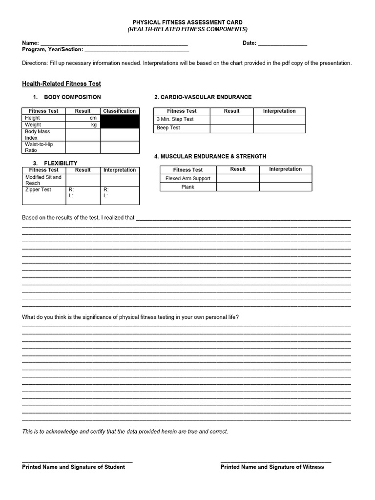 Health-Related Fitness Assessment Card | PDF