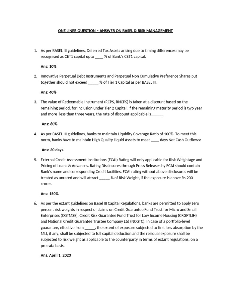 Basel III Guidelines on Risk Management | PDF | Basel Iii | Capital ...