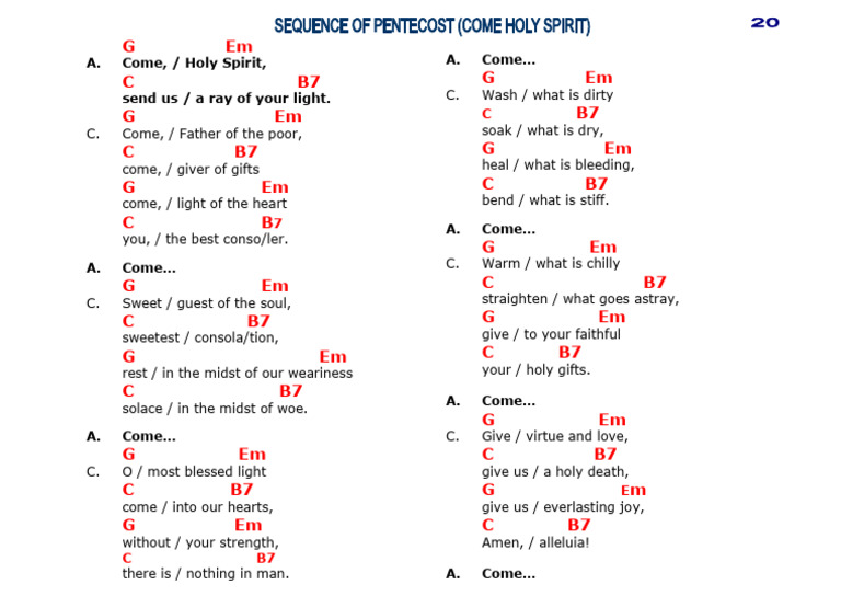 Come Holy Spirit Sequence Of Pentecost P20 Pdf