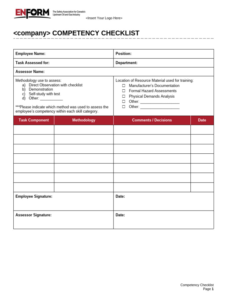 Competency Checklist Template | PDF