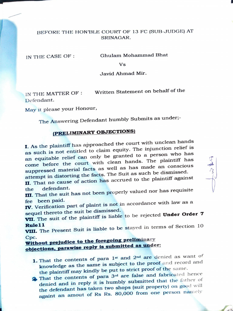 Written Statement in Legal Dispute | PDF | Lawsuit | Equity (Law)