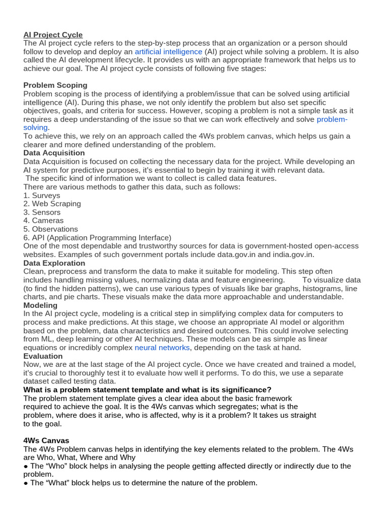 Understanding the AI Project Cycle for Class 9 | PDF | Artificial ...