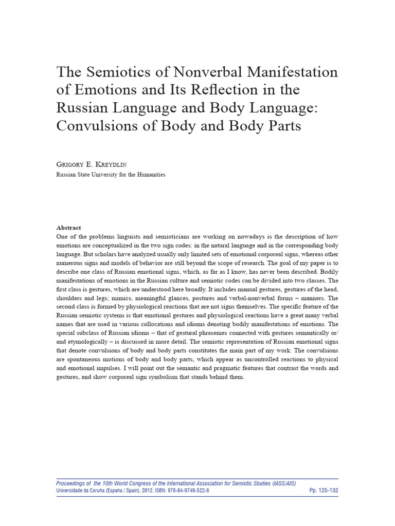 Semiotics of Nonverbal Manifestation of Emotions | PDF | Gesture | Emotions