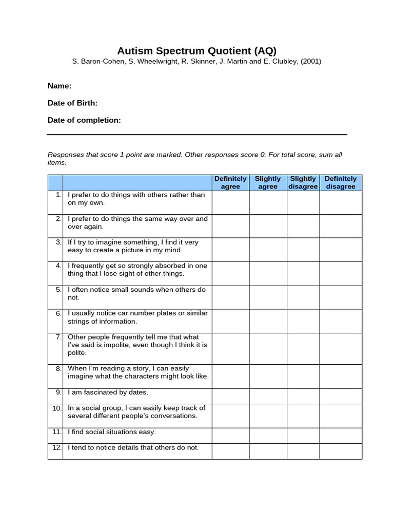 Autism Quotient Score Meaning