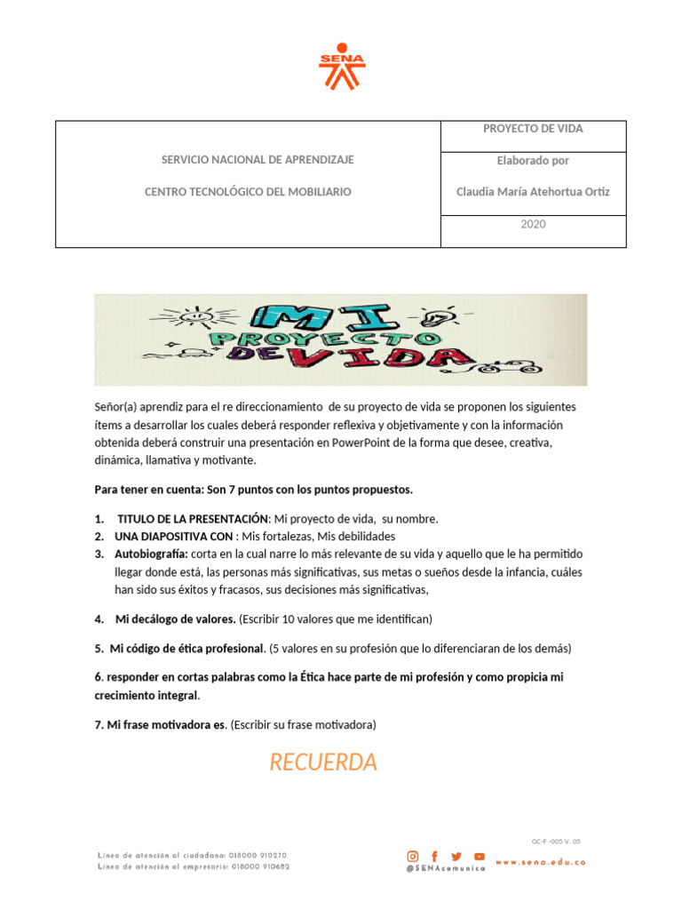 1 Taller Proyecto de Vida | PDF