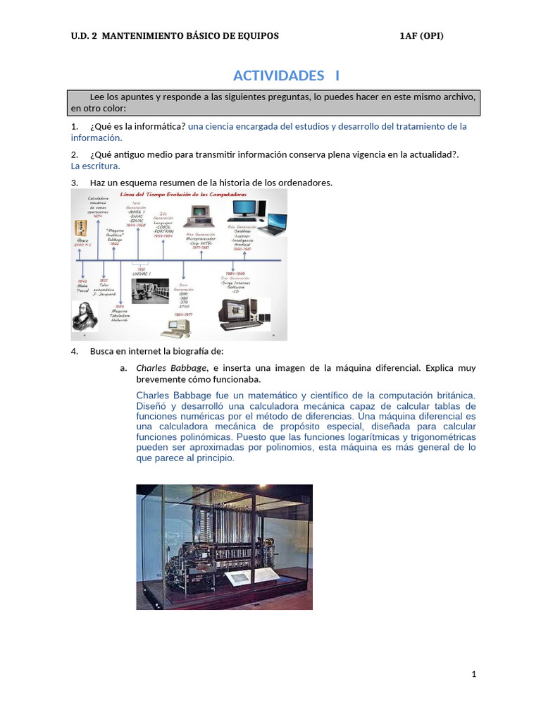 1.- U.D. 2 Actividades I (2) | PDF | Hardware de la computadora ...
