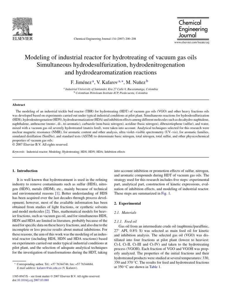 Modeling of Industrial Reactor For Hydrotreating of Vacuum Gas Oils ...