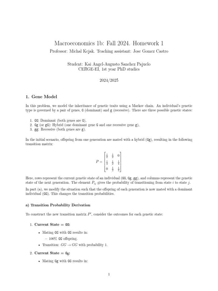 SanchezPajueloKai HW1 | PDF | Markov Chain | Applied Mathematics
