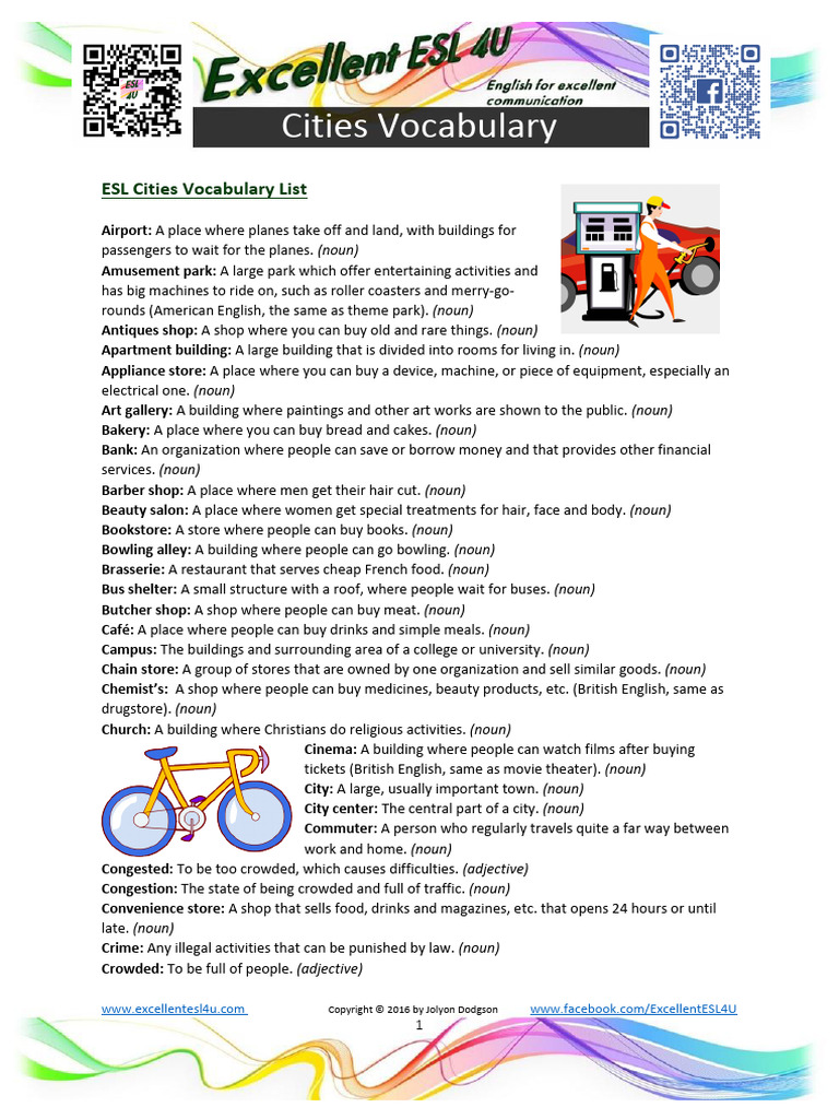 Esl Cities Vocabulary Worksheet Pdf Road Filling Station