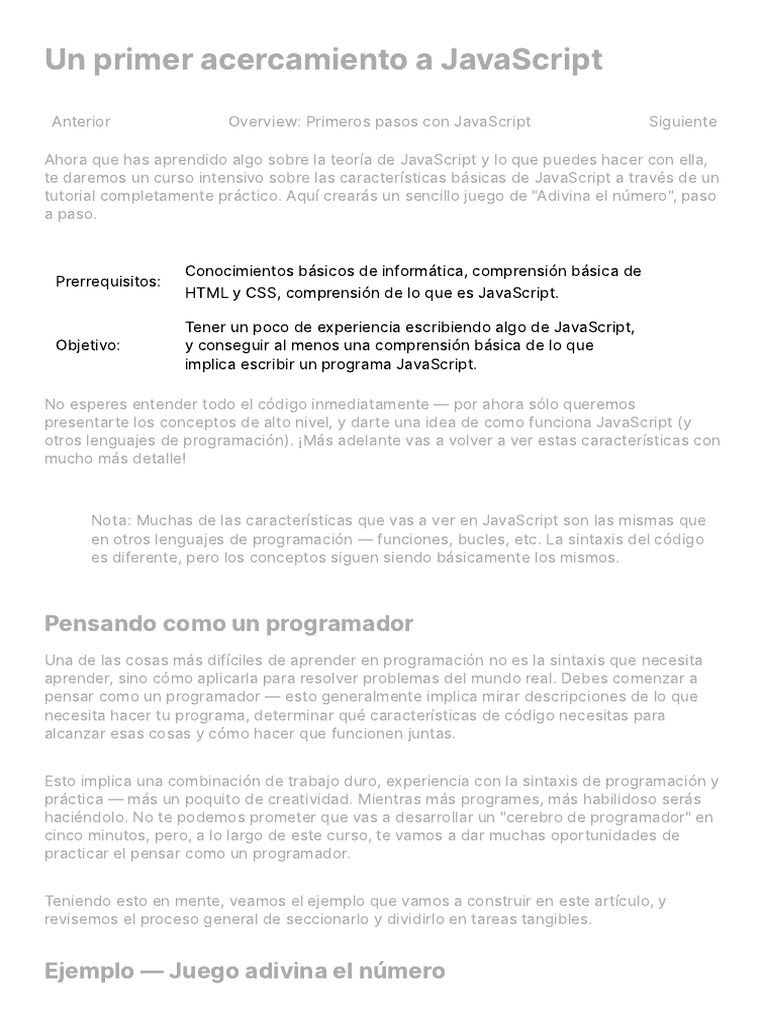 Un primer acercamiento a javascript aprende desarrollo web mdn 1