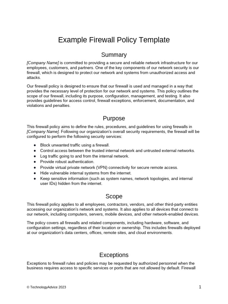 Example Firewall Security Policy Template Free | PDF | Computer Network ...