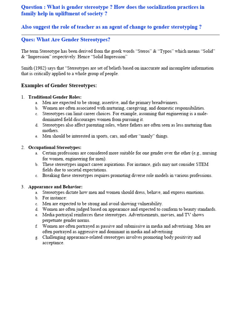 Understanding Gender Stereotypes and Impact | PDF | Gender Role ...