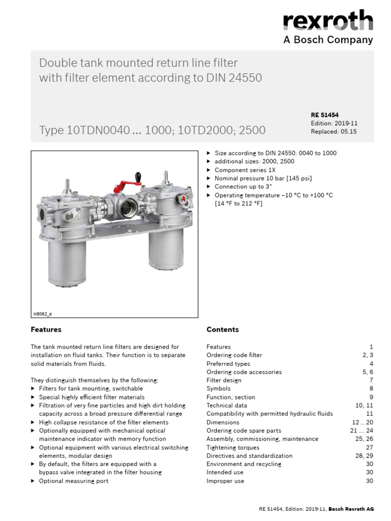 Bosch Rexroth Double Tank Filter Guide | PDF | Filtration | Switch
