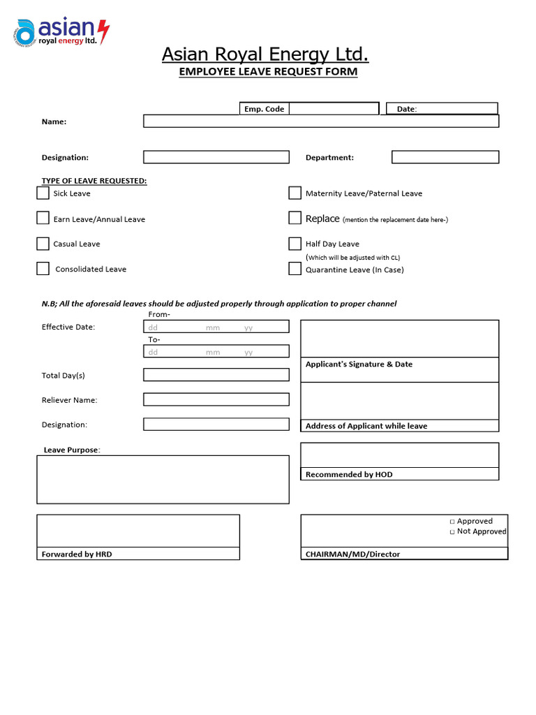 Leave Application Royal | PDF