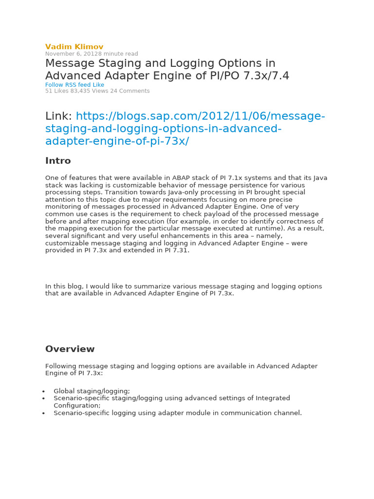 Message Staging in Advanced Adapter Engine | PDF | Parameter (Computer ...