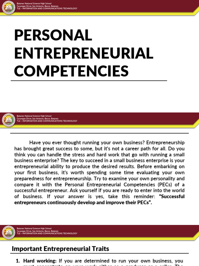1 Personal Entrepreneurial Competencies | PDF | Entrepreneurship | Goal
