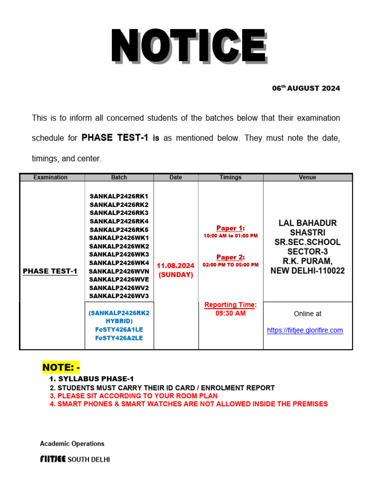 Phase Test-1 | PDF