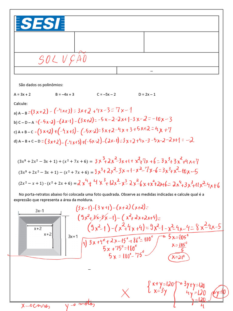 Operações com Polinômios e Geometria | PDF | Triângulo | Geometria ...