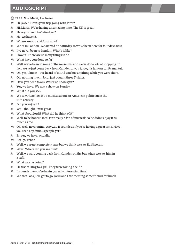 KIR B1 T1 Test Audioscript | PDF