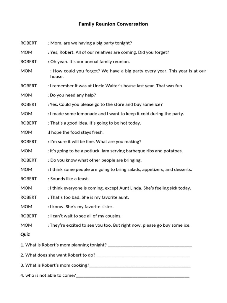 Family Reunion Conversation | PDF