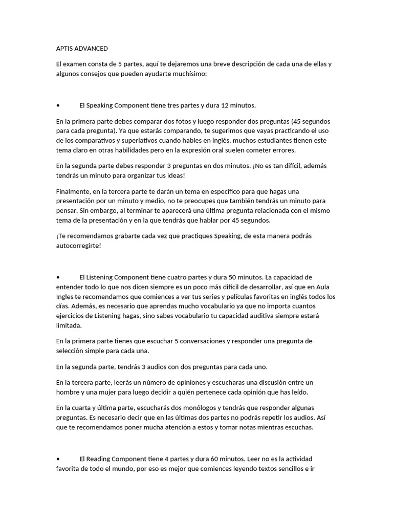 Guía Completa del Examen APTIS Advanced | PDF