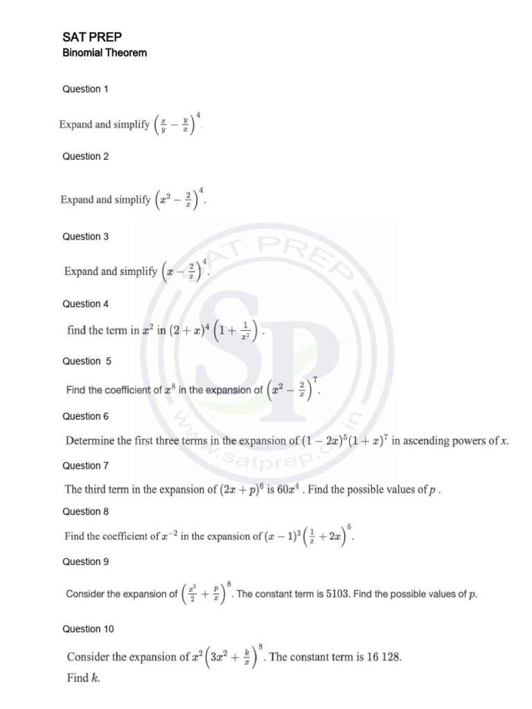 SAT Prep: Binomial Theorem Guide | PDF