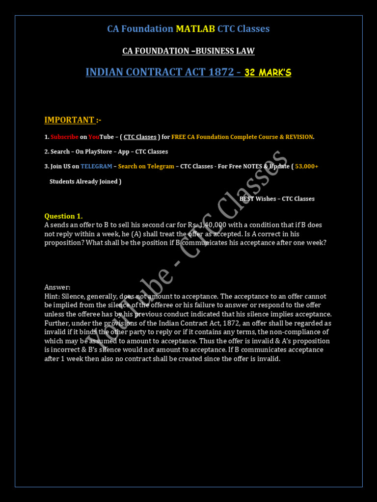 L 1 Case Study Practice Quesdtions I ICA 1872 I CTC Classes | PDF ...