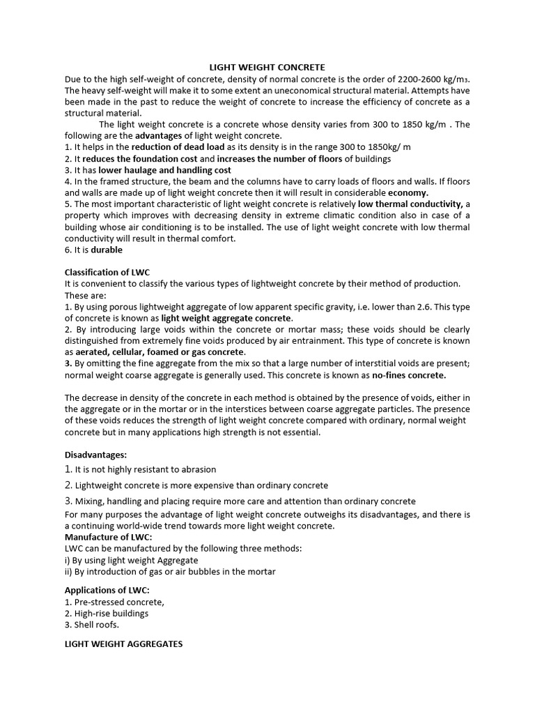 Light Weight Concrete Pdf Concrete Construction Aggregate