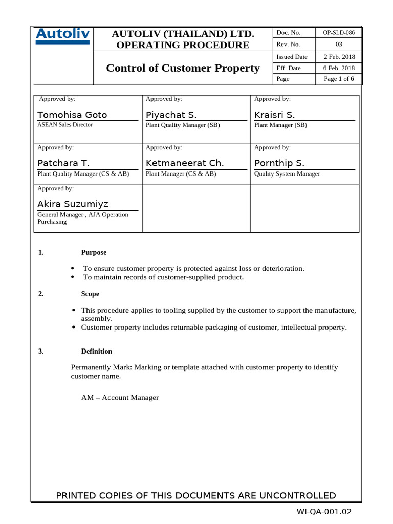 Customer Property Control Procedure | PDF